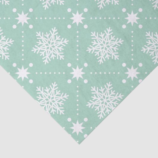 Mint Green White Snowflakes kerspatroon Tissuepapier (Detail)