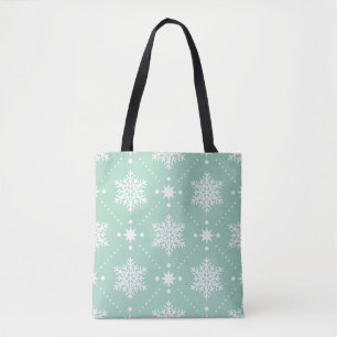 Mint Green White Snowflakes kerspatroon Tote Bag