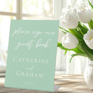 Mint Green White Spring bruiloft gastenboek Reclamebord Met Voetstuk