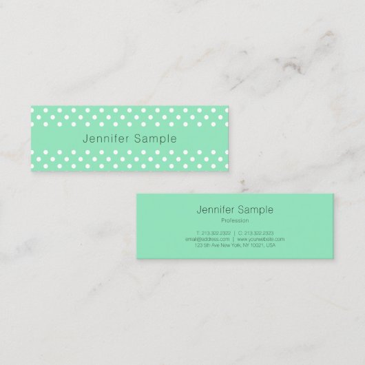 Mint Green White Stippen Moderne Elegant Sjabloon Mini Visitekaartje (Voorkant / Achterkant)