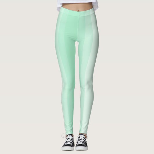 Mint Green White Striped Trendy Modern Sjabloon Leggings (Voorkant)