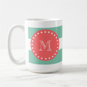 Mint Green White Stripes Pattern, Coral Monogram Koffiemok (Links)