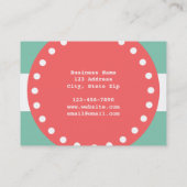 Mint Green White Stripes Pattern, Coral Monogram Visitekaartje (Achterkant)