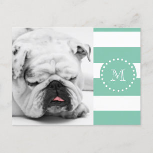Mint Green White Stripes Pattern, Uw Monogram Briefkaart