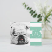 Mint Green White Stripes Pattern, Uw Monogram Briefkaart (Staand voorkant)