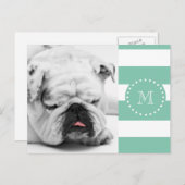 Mint Green White Stripes Pattern, Uw Monogram Briefkaart (Voorkant / Achterkant)