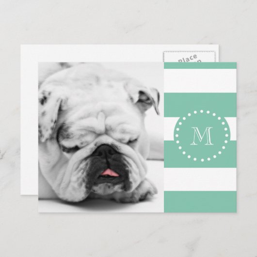 Mint Green White Stripes Pattern, Uw Monogram Briefkaart (Voorkant / Achterkant)