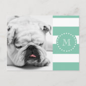 Mint Green White Stripes Pattern, Uw Monogram Briefkaart (Voorkant)