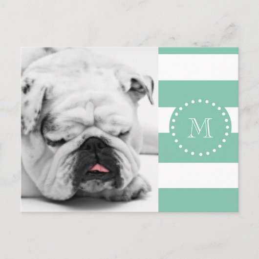 Mint Green White Stripes Pattern, Uw Monogram Briefkaart (Voorkant)