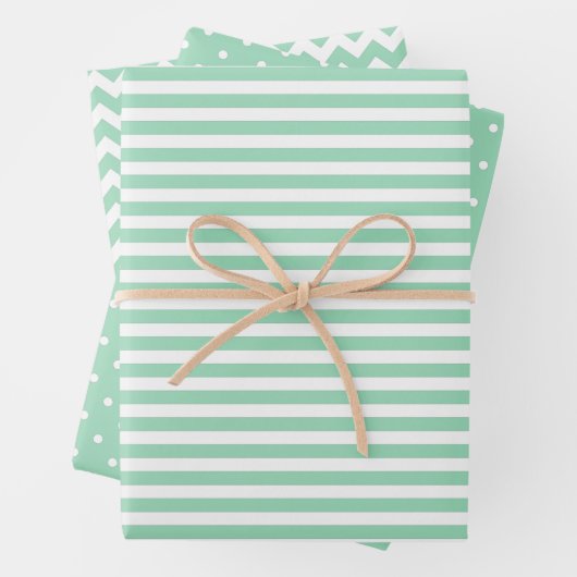 Mint Green & White Stripes Polka Dot Chevron Inpakpapier Vel (In situ)