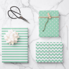 Mint Green & White Stripes Polka Dot Chevron Inpakpapier Vel
