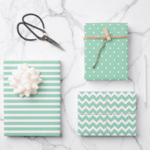 Mint Green & White Stripes Polka Dot Chevron Inpakpapier Vel