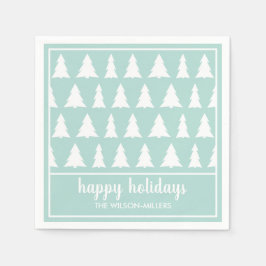 Mint Green White Tree Pattern Name Holiday Party Servet