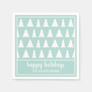 Mint Green White Tree Pattern Name Holiday Party Servet
