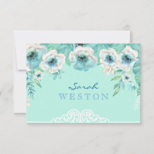 Mint Green & White Waterverf Flowers Hartelijk dan Bedankkaart