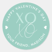 Mint Green XOXO Persoonlijke Valentijnsdag Ronde Sticker (Voorkant)