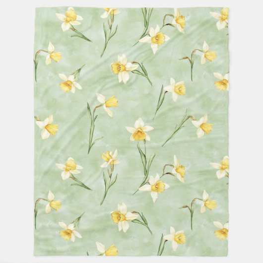 Mint Green Yellow Daffodil Flowers Fleece Deken (Voorkant)