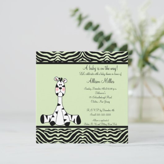 Mint Green Zebra Neutraal Baby shower Uitnodiging (Staand voorkant)