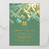 Mint Green Zen Bamboo laat Chinees Chinees bruilof Folie Uitnodiging (Voorkant)