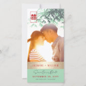 Mint Green Zen Bamboo laat foto van Chinees huweli Save The Date (Voorkant)