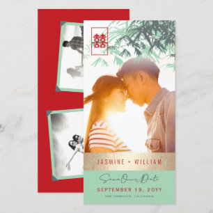 Mint Green Zen Bamboo laat foto van Chinees huweli Save The Date