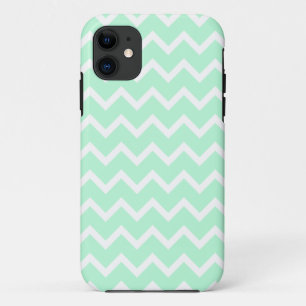 Mint Green Zigzag Chevron Stripes. iPhone 11 Hoesje