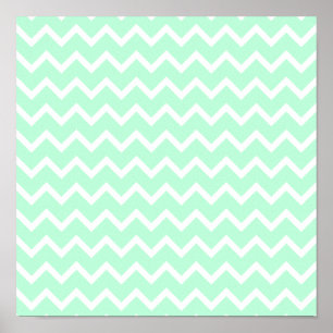 Mint Green Zigzag Chevron Stripes. Poster