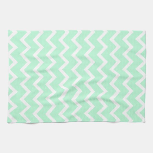 Mint Green Zigzag Chevron Stripes. Theedoek (Horizontaal)