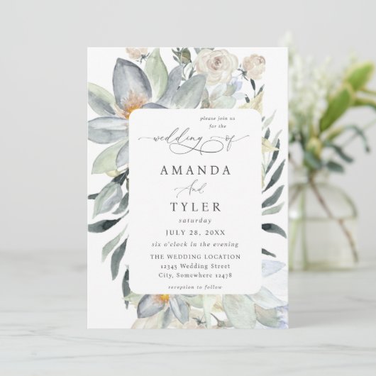 Mint Greenery & White Floral - Mint Wedding Kaart (Staand voorkant)