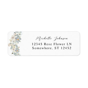 Mint Greenery & White Floral Return Address 2 Etiket