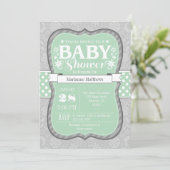 Mint Grey Bloemen Baby shower Uitnodiging (Staand voorkant)
