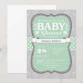 Mint Grey Bloemen Baby shower Uitnodiging (Voorkant / Achterkant)