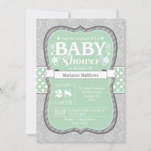 Mint Grey Bloemen Baby shower Uitnodiging