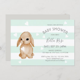 Mint Grey Bunny Baby Shower-uitnodigingen Kaart