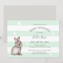 Mint Grey Bunny Baby Shower-uitnodigingen