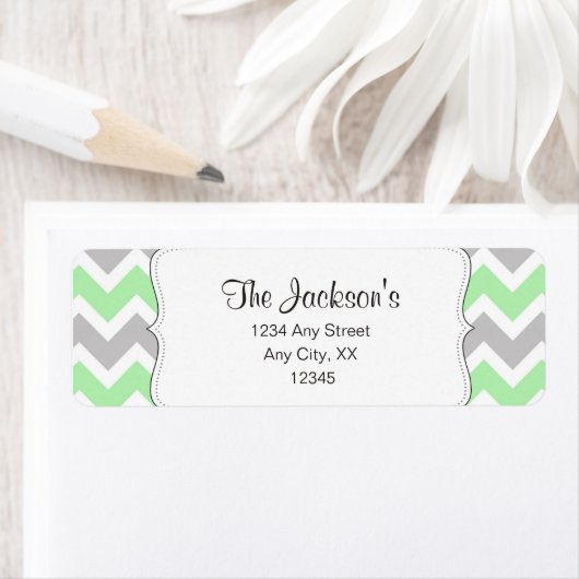 Mint Grey Chevron baby shower retouradres Etiket (Insitu)