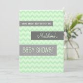 Mint Grey Chevron Custom Baby Shower-uitnodigingen Kaart (Staand voorkant)