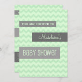 Mint Grey Chevron Custom Baby Shower-uitnodigingen Kaart (Voorkant / Achterkant)