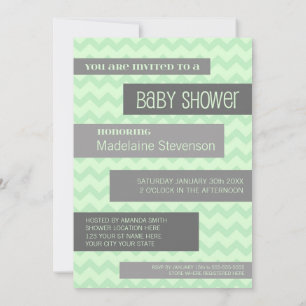 Mint Grey Chevron Custom Baby Shower-uitnodigingen Kaart