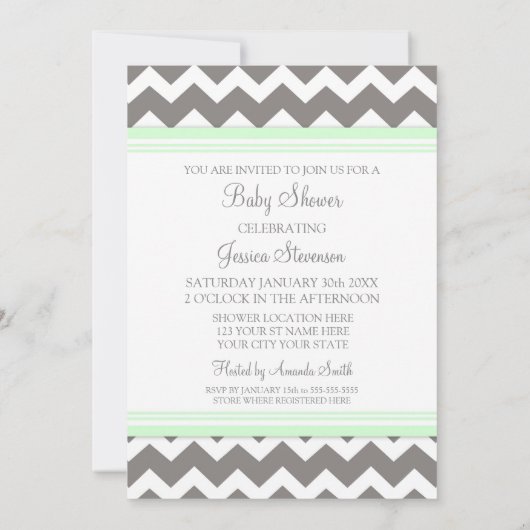 Mint Grey Chevron Custom Baby Shower-uitnodigingen Kaart (Achterkant)