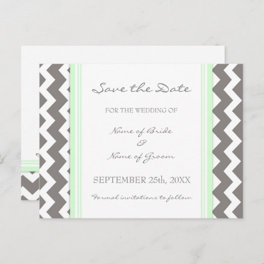 Mint Grey Chevron Save the Date Wedding Briefkaart (Voorkant / Achterkant)