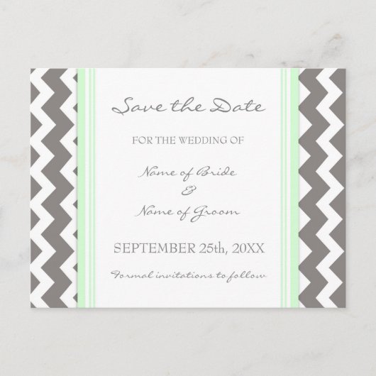 Mint Grey Chevron Save the Date Wedding Briefkaart (Voorkant)