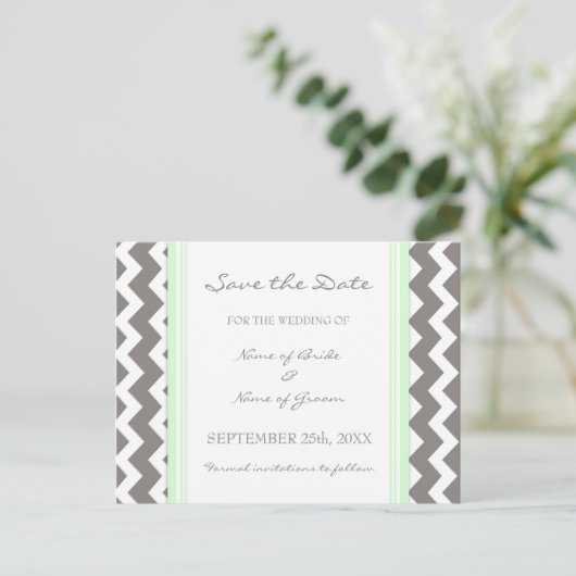 Mint Grey Chevron Save the Date Wedding Briefkaart (Staand voorkant)