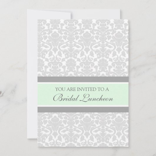 Mint Grey Damask Bridal Lunch Invitation Cards Kaart (Voorkant)