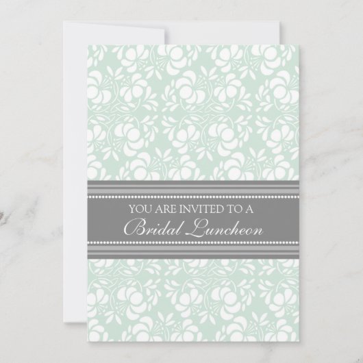 Mint Grey Damask Bridal Lunch Invitation Cards Kaart (Voorkant)