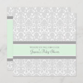 Mint Grey Damask Custom Baby Shower Invitaties Kaart (Voorkant / Achterkant)