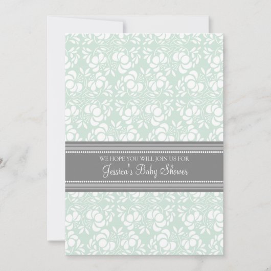 Mint Grey Damask Custom Baby Shower Invitaties Kaart (Voorkant)