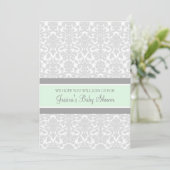 Mint Grey Damask Custom Baby Shower Invitaties Kaart (Staand voorkant)