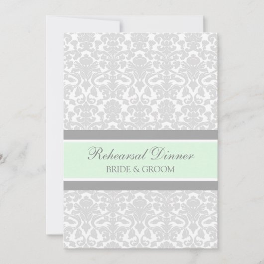 Mint Grey Damask Rehearsal Dinner Party Kaart (Voorkant)
