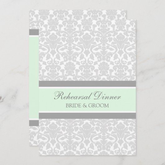 Mint Grey Damask Rehearsal Dinner Party Kaart (Voorkant / Achterkant)